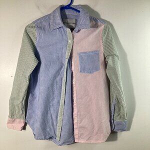 Womens Lola River NYC Colorblock Striped Patchwork Button Shirt XS Pastels
